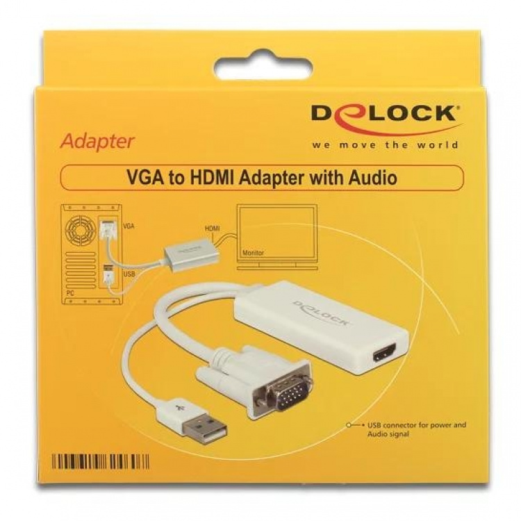 DeLOCK VGA til HDMI-adapter med lyd, hvit
