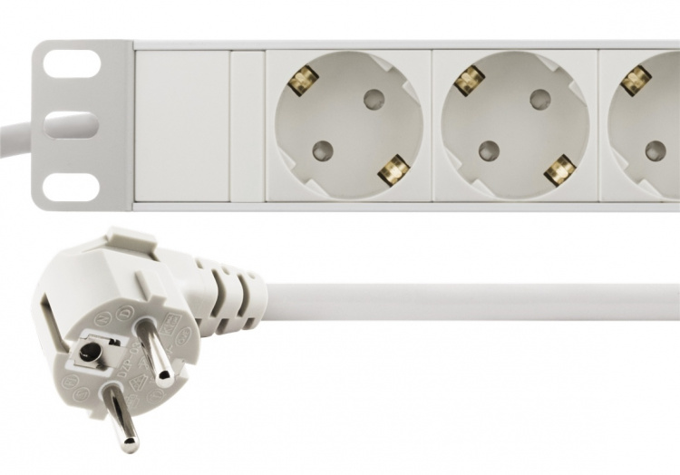 DELTACO stikkontakt, 9xCEE 7/4, 1xCEE 7/7, stiftbeskyttet, 2m kabel, hvit