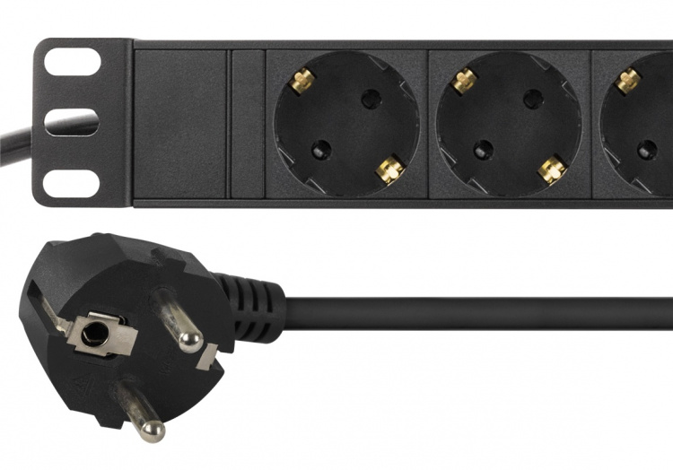 DELTACO stikkontakt, 9xCEE 7/4, 1xCEE 7/7, stiftbeskyttet, 3m kabel, svart