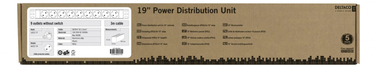 DELTACO strømuttak, 9xCEE 7/4, 1xCEE 7/7, kjæledyrsikker, 3m kabel, hvit