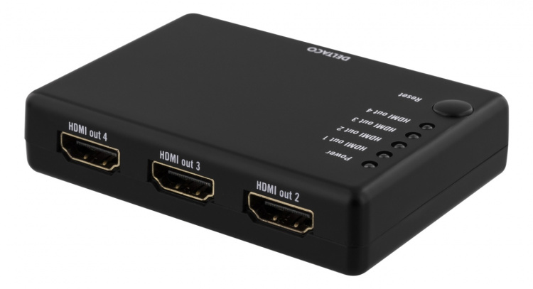 DELTACO HDMI-splitter, 1x HDMI inn, 4x HDMI ut, 6,75 Gbit/s, svart