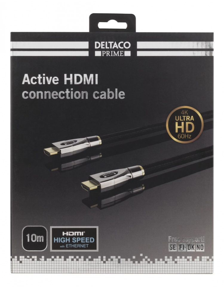 DELTACO PRIME aktiv HDMI-kabel, 10 m, brodert, HDMI høyhastighet med Ethernet, HDMI type A ha