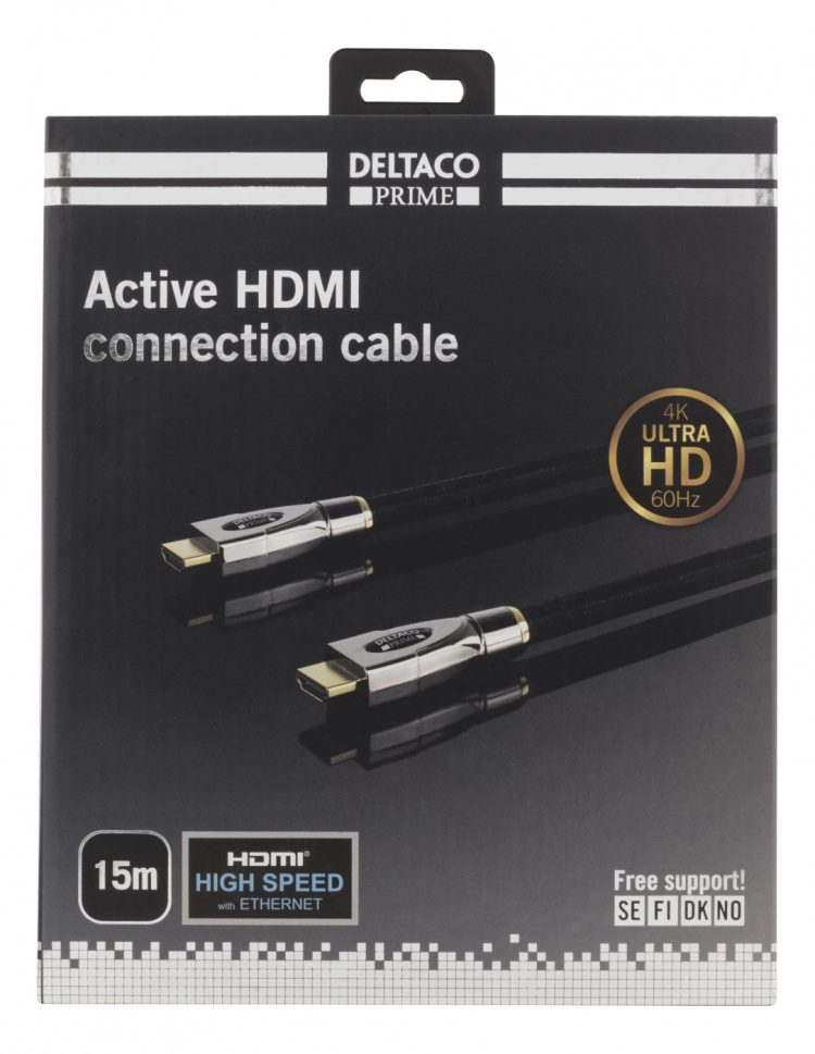 DELTACO PRIME aktiv HDMI-kabel, 15m, Brodert, HDMI High Speed med Ethernet, HDMI Type A ha