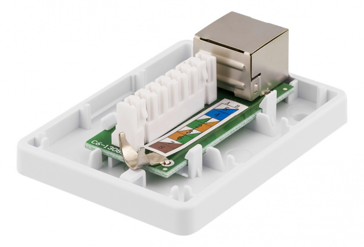 DELTACO skjermet vegguttak, utenpåliggende FTP 1xRJ45, Cat6, hvit DELTACO skjermet vegguttak, utenpåliggende FTP 1xRJ45, Cat6, hvit