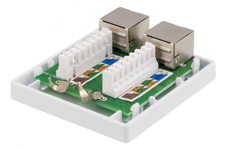 DELTACO skjermet vegguttak, utenpåliggende FTP 2xRJ45, Cat6, hvit
