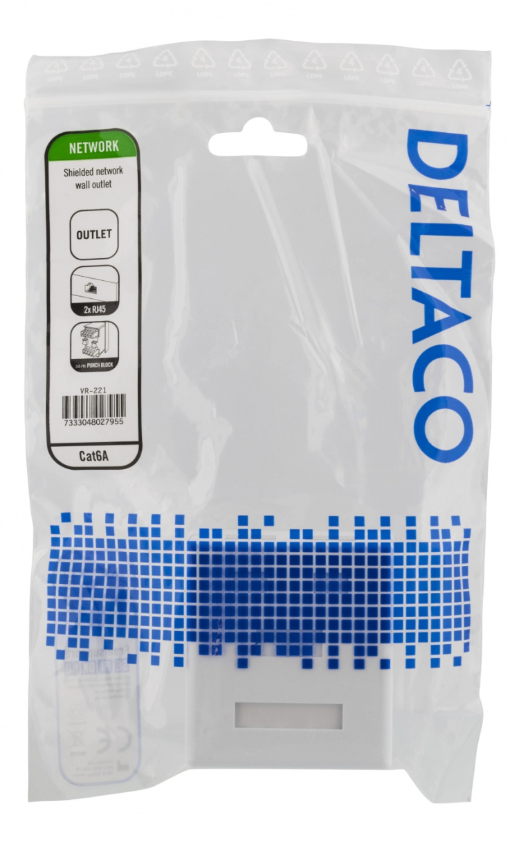 DELTACO skjermet vegguttak, utenpåliggende FTP 2xRJ45, Cat6A, hvit