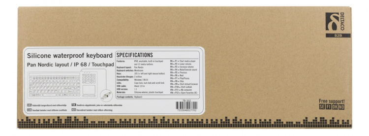 DELTACO silikontastatur med touchpad, IP68, 105 taster, svart