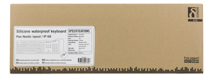 DELTACO silikon tastatur, IP68, full størrelse, 105 taster, svart