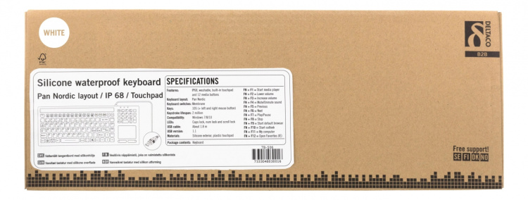 DELTACO silikontastatur med touchpad, IP68, 105 + 12 medietaster, hvit DELTACO silikontastatur med touchpad, IP68, 105 + 12 medietaster, hvit
