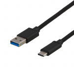 DELTACO USB 3.1 Gen1 USB-C til USB-A kabel med stoffbelegg, 0,25 m, 60 W 3A, svart