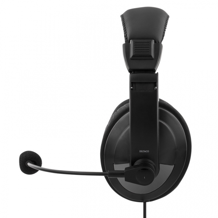 DELTACO USB stereohodesett, 40 mm element, 32 ohm, 20Hz-20kHz, svart