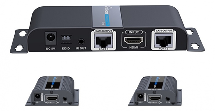 1X2 HDMI Extender Splitter over CAT6/6a/7 40m med IR-pass-back 1X2 HDMI Extender Splitter over CAT6/6a/7 40m med IR-pass-back