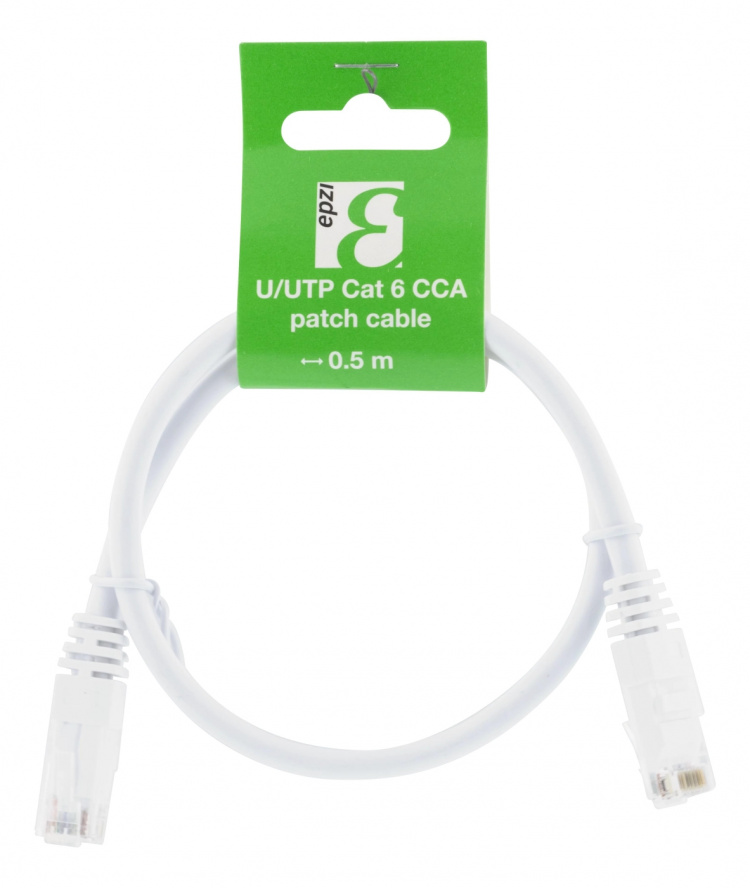EPZI U/UTP Cat6 patchkabel, CCA, 0,5m, 250MHz, hvit