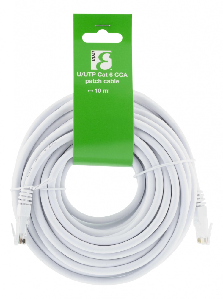EPZI U/UTP Cat6 patchkabel, CCA, 10m, 250MHz, hvit EPZI U/UTP Cat6 patchkabel, CCA, 10m, 250MHz, hvit