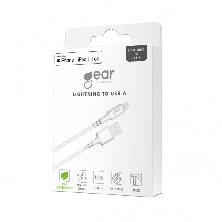 Gear Rund ladekabel Lightning til USB-A 1m Hvit MFI