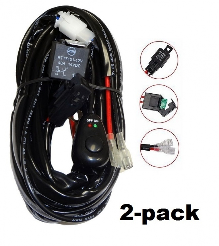 2-paks Relékabelsett 40A med bryter, for LED-ramper og tilleggslys 2-paks Relékabelsett 40A med bryter, for LED-ramper og tilleggslys
