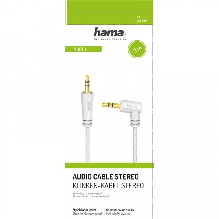 Hama Audiokabel 3.5mm-3.5mm Vinklet Hvit 2m Hama Audiokabel 3.5mm-3.5mm Vinklet Hvit 2m