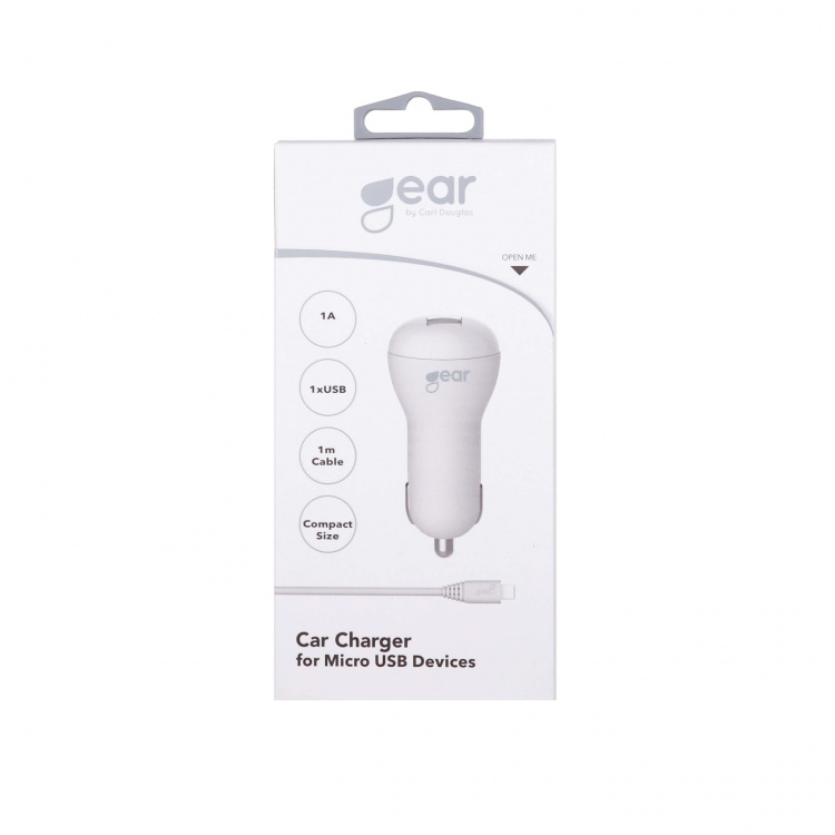 Gear Lader 12-24V 1xUSB 1A Hvit MicroUSB Kabel Rund 1m