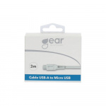 Gear Rund ladekabel MicroUSB til USB-A 3m Hvit