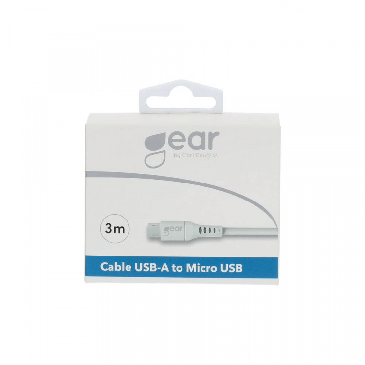 Gear Rund ladekabel MicroUSB til USB-A 3m Hvit