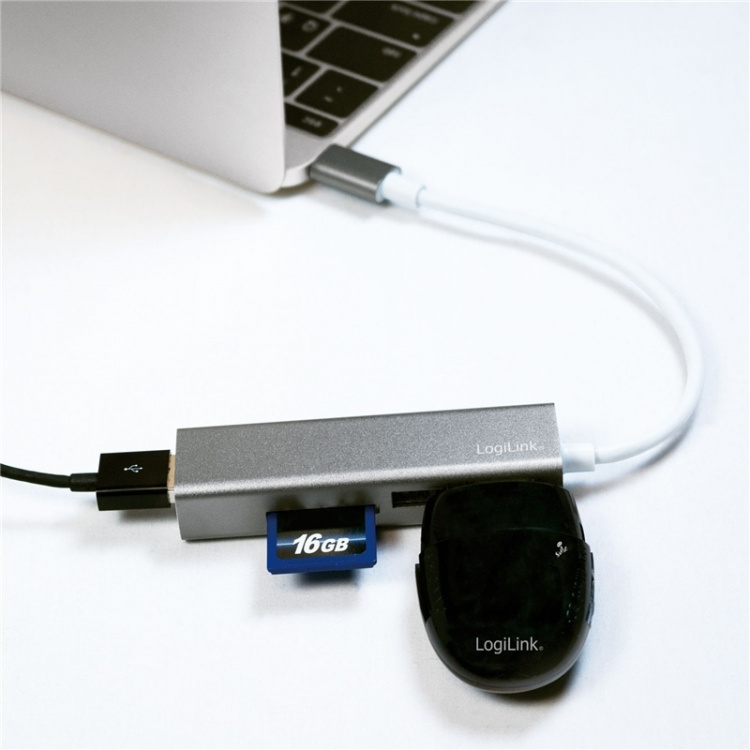 LogiLink USB-C Hub 3-porter + minnekortleser