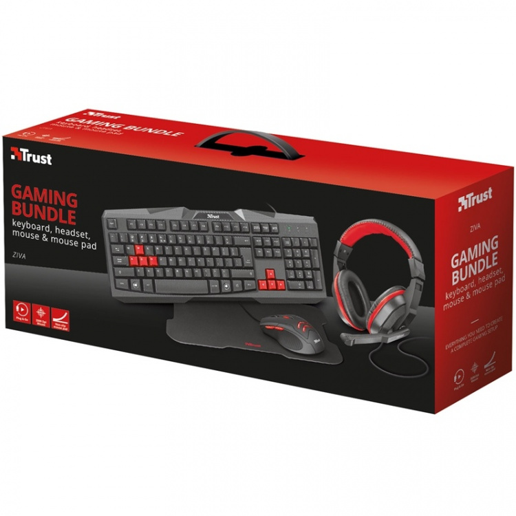 Trust Ziva 4in1 Gaming-pakke med tastatur, mus, headsett og musematte