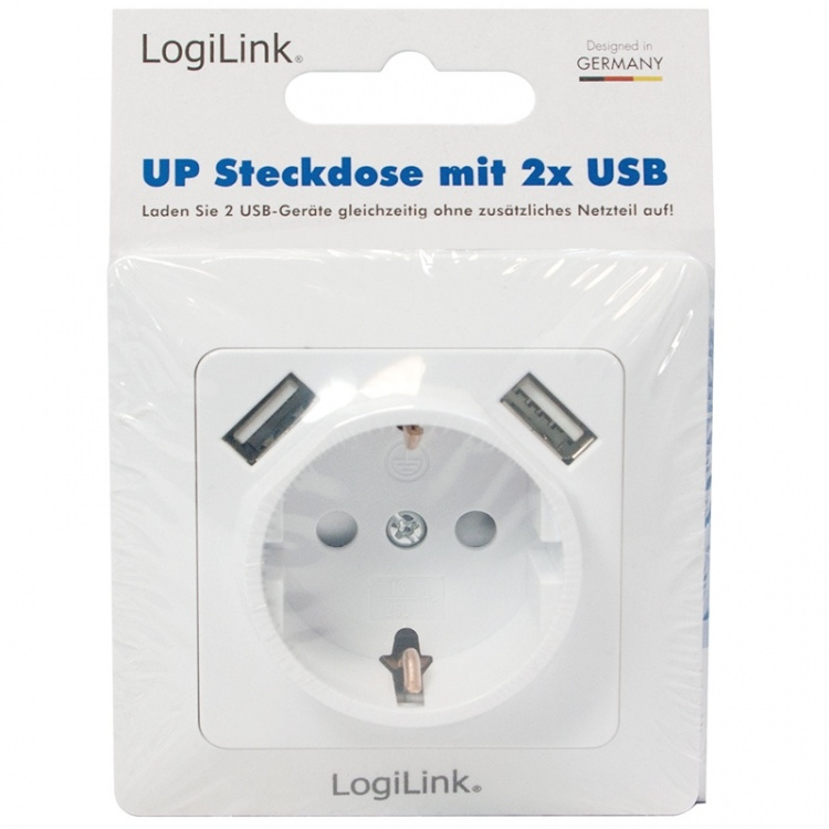 LogiLink Vegguttak 230V med 2xUSB 2,1A LogiLink Vegguttak 230V med 2xUSB 2,1A