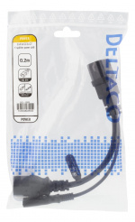 DELTACO Apparatkabel C14 til C13+C7, 20 cm, svart