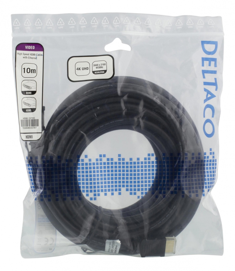 DELTACO Høyhastighets HDMI-kabel, 10 m, Ethernet, 4K UHD, svart DELTACO Høyhastighets HDMI-kabel, 10 m, Ethernet, 4K UHD, svart