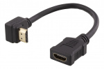 DELTACO Fleksibel HDMI-adapter, 0,2 m, vinklet opp, HDMI M/F, UHD, svart