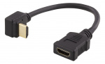 DELTACO Fleksibel HDMI-adapter, 0,2 m, vinklet ned, HDMI M/F, UHD, svart