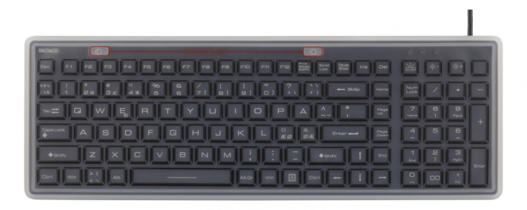 DELTACO Silikon-tastatur, sølsikkert, blå LED, IP68, grå/svart