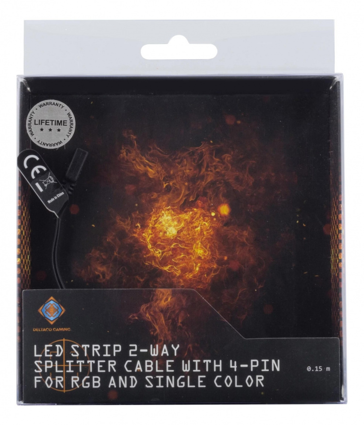 DELTACO GAMING LED Strip 2-veis splitterkabel, passiv, 4-pinners, 0,15m