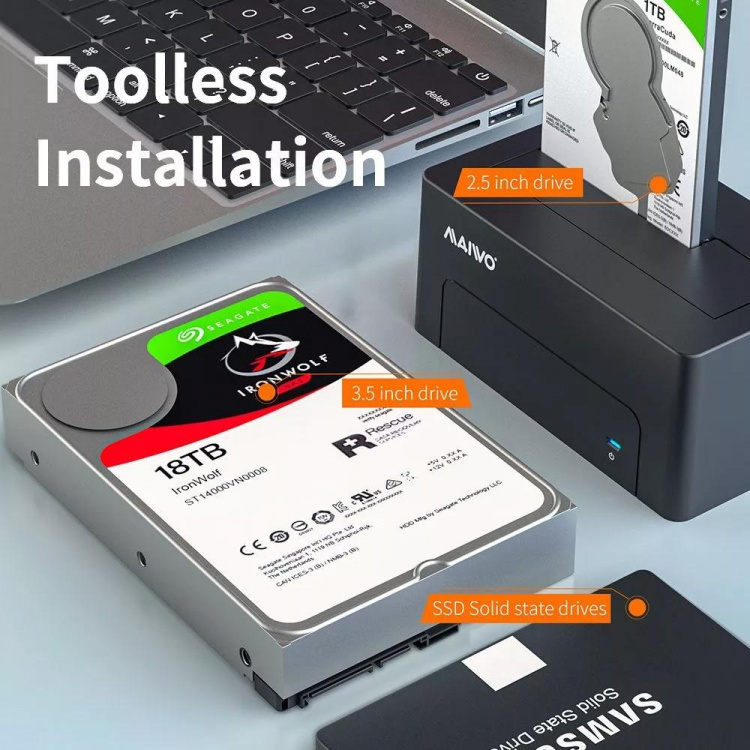 Ekstern harddiskdokk, USB-B, 3,5