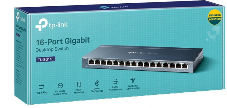 TP-LINK 16-ports stasjonær svitsj, Gigabit, plug and play, hvit TP-LINK 16-ports stasjonær svitsj, Gigabit, plug and play, hvit