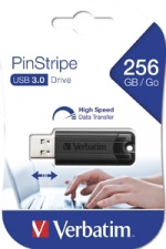 Verbatim PinStripe 256 GB USB-minnepinne, USB 3.0, trykk- og trekkfunksjon,