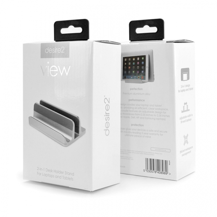 Desire2 Dual Bordstativ for Tablet Mac/Ultrabooks Justerbar Aluminiun Sølv