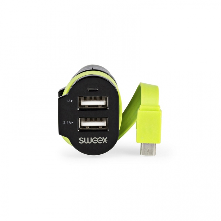 Sweex Billader 3-ttganger 6 A 2 x USB / Micro USB Sort/Grøn