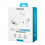 Forever Vegglader USB 2A TC-01 + iPhone 8-pinners kabel - Hvit Forever Vegglader USB 2A TC-01 + iPhone 8-pinners kabel - Hvit