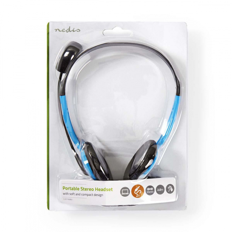 Nedis PC-hodesett | On-Ear | Stereo | 2x 3.5 mm | Fold-Away Mikrofon | Blå Nedis PC-hodesett | On-Ear | Stereo | 2x 3.5 mm | Fold-Away Mikrofon | Blå