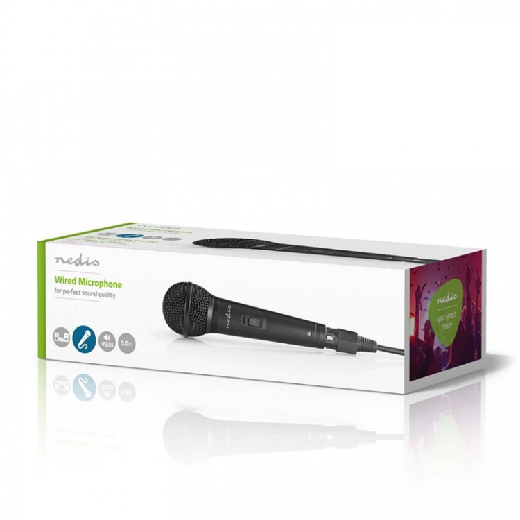 Nedis Wired mikrofon | Kardioid | Avtakbar kabel | 5.00 m | 80 Hz - 13 kHz | 600 Ohm | -72 dB | Av/på-bryter | Reiseveske inkludert | ABS / Aluminium | Sort