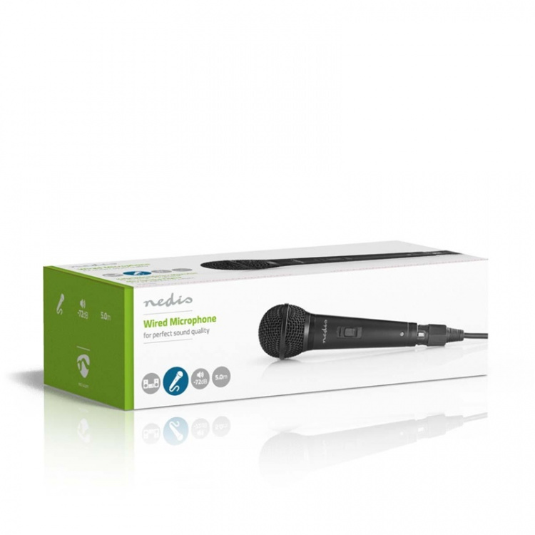 Nedis Wired mikrofon | Kardioid | Avtakbar kabel | 5.00 m | 80 Hz - 13 kHz | 600 Ohm | -72 dB | Av/på-bryter | Reiseveske inkludert | ABS / Aluminium | Sort