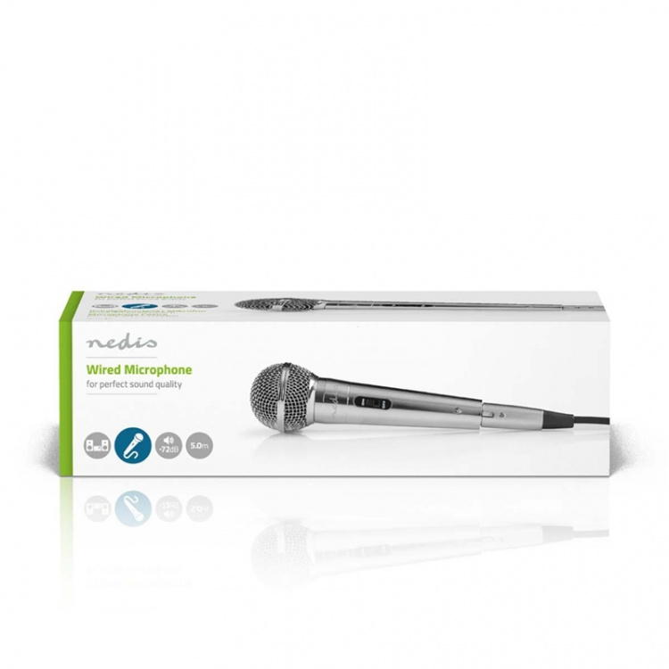 Nedis Wired mikrofon | Kardioid | Avtakbar kabel | 5.00 m | 80 Hz - 13 kHz | 600 Ohm | -72 dB | Av/på-bryter | Metall | Sølv