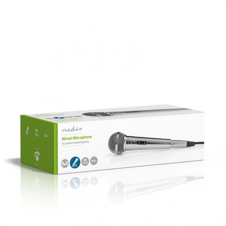 Nedis Wired mikrofon | Kardioid | Avtakbar kabel | 5.00 m | 80 Hz - 13 kHz | 600 Ohm | -72 dB | Av/på-bryter | Metall | Sølv