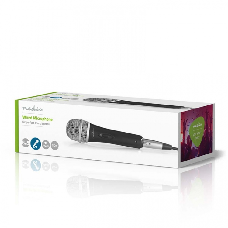 Nedis Mikrofon | Kardioid | Avtakbar kabel | 5.00 m | 50 Hz - 15 kHz | 600 Ohm | -72 dB | Av/på-bryter | Reiseveske inkludert | Metall | Grå / Sort
