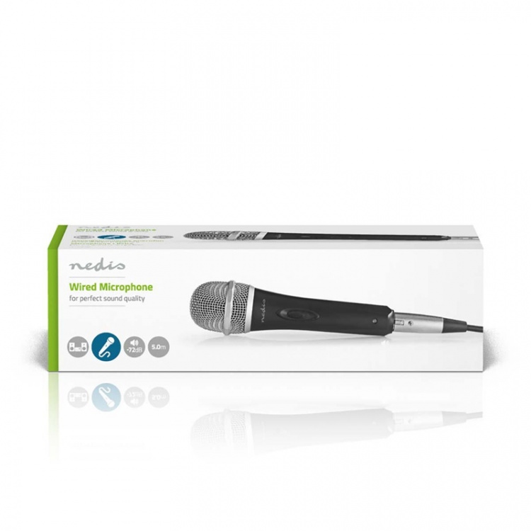 Nedis Mikrofon | Kardioid | Avtakbar kabel | 5.00 m | 50 Hz - 15 kHz | 600 Ohm | -72 dB | Av/på-bryter | Reiseveske inkludert | Metall | Grå / Sort