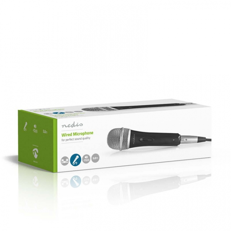 Nedis Mikrofon | Kardioid | Avtakbar kabel | 5.00 m | 50 Hz - 15 kHz | 600 Ohm | -72 dB | Av/på-bryter | Reiseveske inkludert | Metall | Grå / Sort