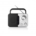 Nedis FM-radio | Bærbar design | FM | Batteri drevet / Nettstrøm drevet | Analog | 2.4 W | Svart hvit skerm | Hodetelefonutgang | Bære håndtak | Hvit / Sort