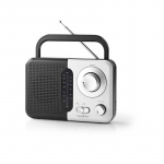 Nedis FM-radio | Bærbar design | FM | Batteri drevet / Nettstrøm drevet | Analog | 2.4 W | Svart hvit skerm | Hodetelefonutgang | Bære håndtak | Hvit / Sort