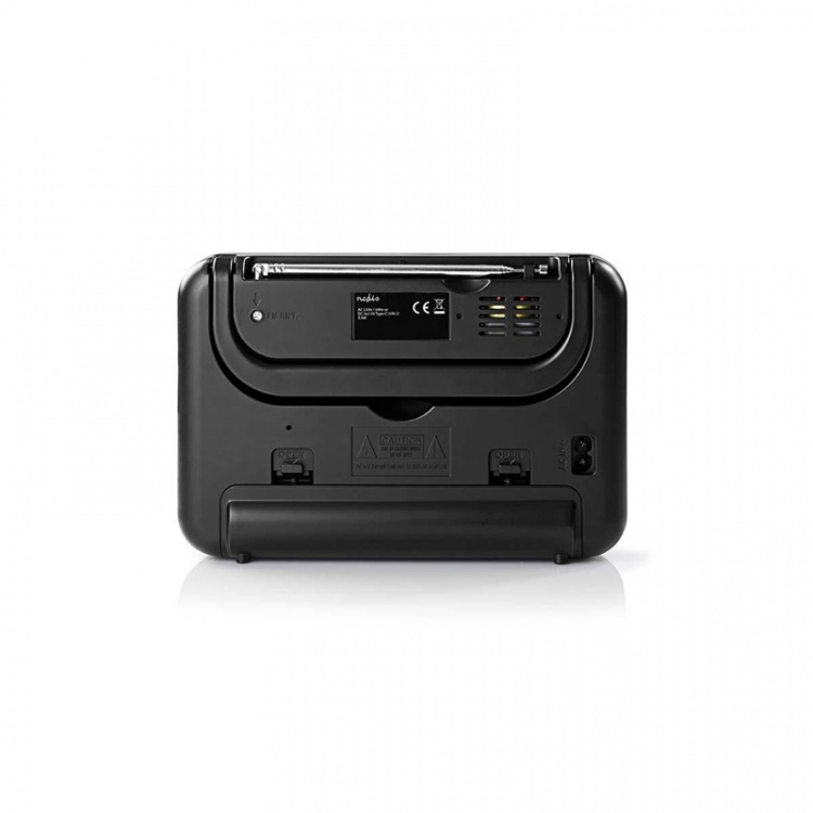 Nedis FM-radio | Bærbar design | FM | Batteri drevet / Nettstrøm drevet | Analog | 2.4 W | Svart hvit skerm | Hodetelefonutgang | Bære håndtak | Hvit / Sort